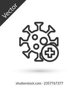 Grey line Positive virus icon isolated on white background. Corona virus 2019-nCoV. Bacteria and germs, cell cancer, microbe, fungi.  Vector