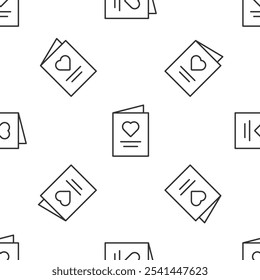 Grey line Postcard with heart icon isolated seamless pattern on white background. Message love. Letter love and romance.  Vector