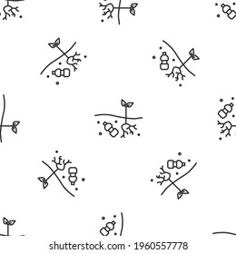 Grey line The problem of pollution of the planet icon isolated seamless pattern on white background. The garbage, plastic, bags on the planet. Vector Illustration
