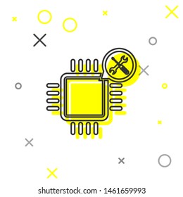 Grey line Processor with screwdriver and wrench icon isolated on white background. Adjusting, service, setting, maintenance, repair, fixing.  Vector Illustration