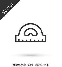 Cuadrícula de Protractor de línea gris para medir grados de icono aislado en fondo blanco. Medidor de ángulo de inclinación. Herramienta de medición. Símbolo geométrico.  Vector