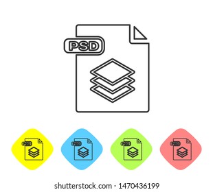 Grey line PSD file document. Download psd button icon isolated on white background. PSD file symbol. Set icons in color rhombus buttons. Vector Illustration