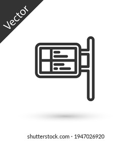 Grey line Public transport board icon isolated on white background. Mechanical scoreboard. Info of flight on the billboard in the train. Vector