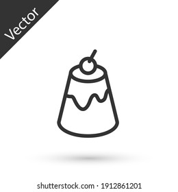 Grey line Pudding custard with caramel glaze icon isolated on white background. Vector.