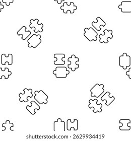 Grey line Puzzle pieces toy icon isolated seamless pattern on white background.  Vector
