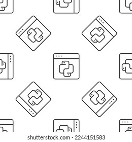 Grey line Python programming language icon isolated seamless pattern on white background. Python coding language sign on browser. Device, programming, developing concept.  Vector