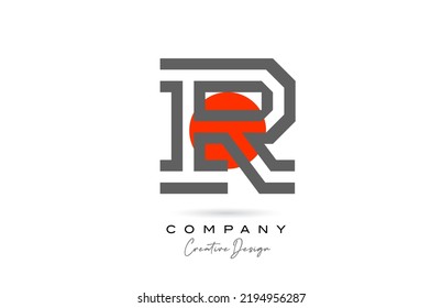 grey line R alphabet letter logo icon design with red dot. Creative template for business and company