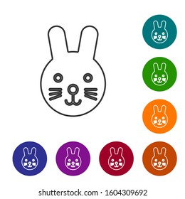 Grey line Rabbit zodiac sign icon isolated on white background. Astrological horoscope collection. Set icons in color circle buttons. Vector Illustration