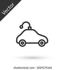 Grey line Radio controlled car toy icon isolated on white background. Control remote car toy.  Vector