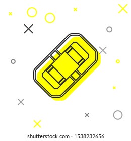 Grey line Rafting boat icon isolated on white background. Inflatable boat. Water sports, extreme sports, holiday, vacation, team building.  Vector Illustration