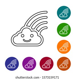 Grey line Rainbow with clouds icon isolated on white background. Set icons in color circle buttons. Vector Illustration