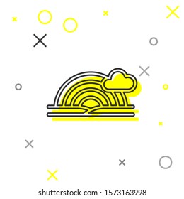 Grey line Rainbow with clouds icon isolated on white background.  Vector Illustration