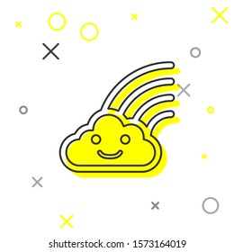 Grey line Rainbow with clouds icon isolated on white background.  Vector Illustration