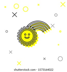 Grey line Rainbow with sun icon isolated on white background.  Vector Illustration