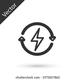 Grey line Recharging icon isolated on white background. Electric energy sign.  Vector