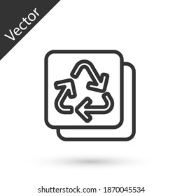 Grey line Recycle symbol icon isolated on white background. Circular arrow icon. Environment recyclable go green. Vector.