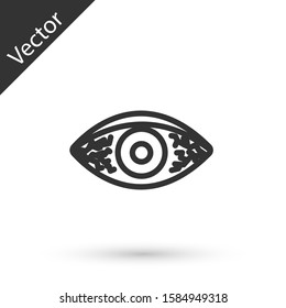 Grey line Reddish eye due to viral, bacterial or allergic conjunctivitis icon isolated on white background.  Vector Illustration