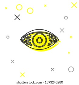 Grey line Reddish eye due to viral, bacterial or allergic conjunctivitis icon isolated on white background.  Vector Illustration