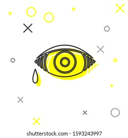 Grey line Reddish eye due to viral, bacterial or allergic conjunctivitis icon isolated on white background.  Vector Illustration