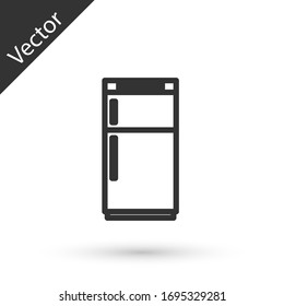 Grey line Refrigerator icon isolated on white background. Fridge freezer refrigerator. Household tech and appliances. Vector Illustration