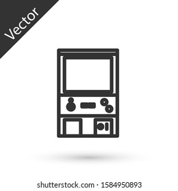 Grey line Retro arcade game machine icon isolated on white background.  Vector Illustration