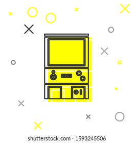 Grey line Retro arcade game machine icon isolated on white background.  Vector Illustration