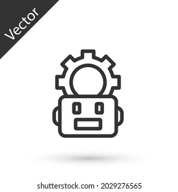 Grey line Robot setting icon isolated on white background. Artificial intelligence, machine learning, cloud computing.  Vector