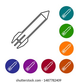 Grey line Rocket icon isolated on white background. Set icons in color circle buttons. Vector Illustration