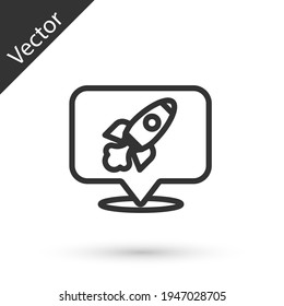 Icono de barco de cohete de línea gris aislado en fondo blanco. Viaje espacial. Vector
