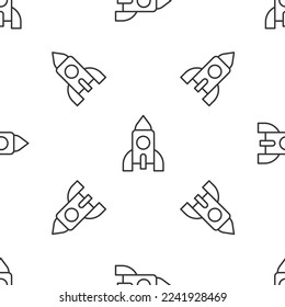 Grey line Rocket ship toy icon isolated seamless pattern on white background. Space travel.  Vector