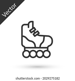 Grey line Roller skate icon isolated on white background.  Vector