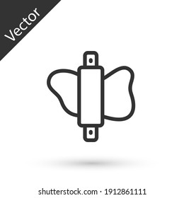 Grey line Rolling pin on dough icon isolated on white background. Vector.