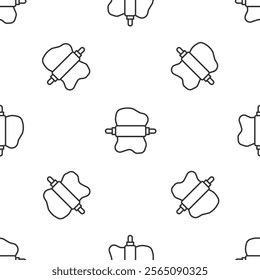 Grey line Rolling pin on dough icon isolated seamless pattern on white background.  Vector