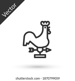 Grey line Rooster weather vane icon isolated on white background. Weathercock sign. Windvane rooster. Vector.