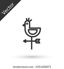 Graue Linie Roster Wettervane Symbol einzeln auf weißem Hintergrund. Wetterhackzeichen. Windvane-Hahn.  Vektorgrafik