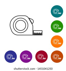 Grey line Roulette construction icon isolated on white background. Tape measure symbol. Set icon in color circle buttons. Vector Illustration