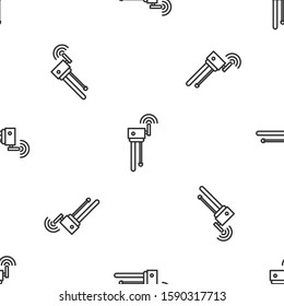 Grey line Router and wi-fi signal symbol icon isolated seamless pattern on white background. Wireless ethernet modem router. Computer technology internet.  Vector Illustration