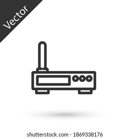 Grey line Router and wi-fi signal icon isolated on white background. Wireless ethernet modem router. Computer technology internet. Vector.