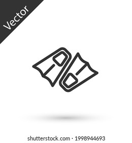 Grey line Rubber flippers for swimming icon isolated on white background. Diving equipment. Extreme sport. Diving underwater equipment. Vector
