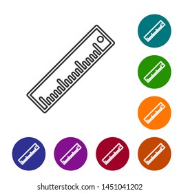 Grey line Ruler icon isolated on white background. Straightedge symbol. Set icon in color circle buttons. Vector Illustration