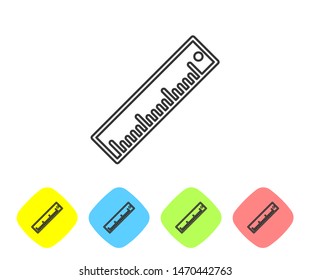 Grey line Ruler icon isolated on white background. Straightedge symbol. Set icon in color rhombus buttons. Vector Illustration