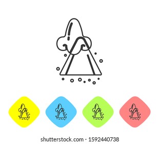 Grey line Runny nose icon isolated on white background. Rhinitis symptoms, treatment. Nose and sneezing. Nasal diseases. Set icons in color rhombus buttons. Vector Illustration