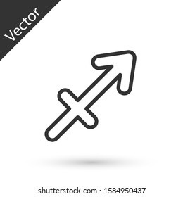 Grey line Sagittarius zodiac sign icon isolated on white background. Astrological horoscope collection.  Vector Illustration