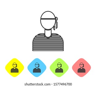 Grey line Sailor captain icon isolated on white background. Set icons in color rhombus buttons. Vector Illustration