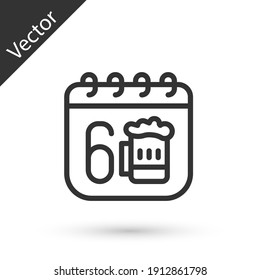 Grey line Saint Patricks day with calendar icon isolated on white background. Four leaf clover symbol. Date 17 March. Vector.