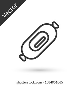 Grey line Salami sausage icon isolated on white background. Meat delicatessen product.  Vector Illustration