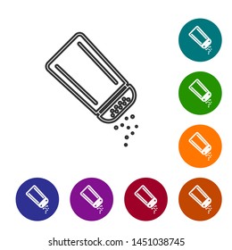 Grey line Salt and pepper icon isolated on white background. Cooking spices. Set icon in color circle buttons. Vector Illustration