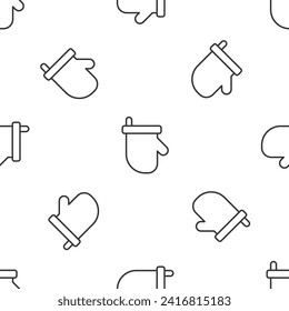 Grey line Sauna mittens icon isolated seamless pattern on white background. Mitten for spa.  Vector