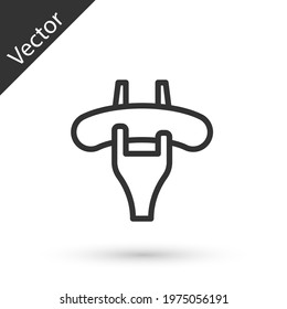 Grey line Sausage on the fork icon isolated on white background. Grilled sausage and aroma sign. Vector