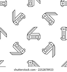 Grey line Scanner icon isolated seamless pattern on white background. Scan document, paper copy, print office scanner.  Vector